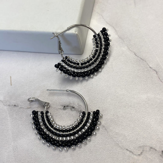 Aurora Crafted Style-Cleopatra Hoop in Black (Silver)-Earrings-Aurora Crafted Jewellery-