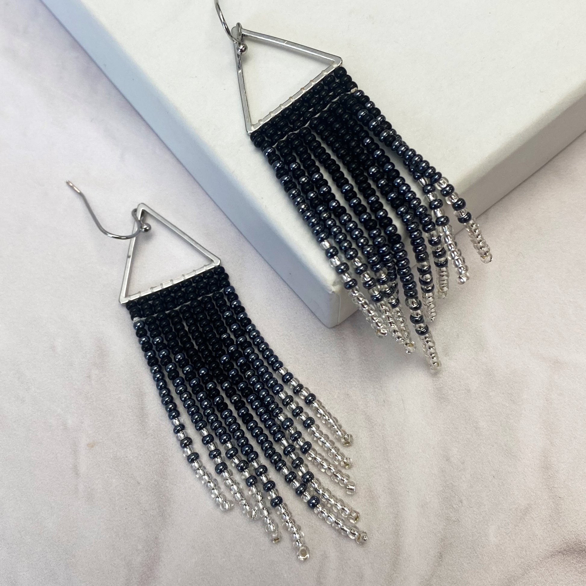 Aurora Crafted Style-Frosted Slate Ombre Triangle (Silver)-Earrings-Aurora Crafted Jewellery-
