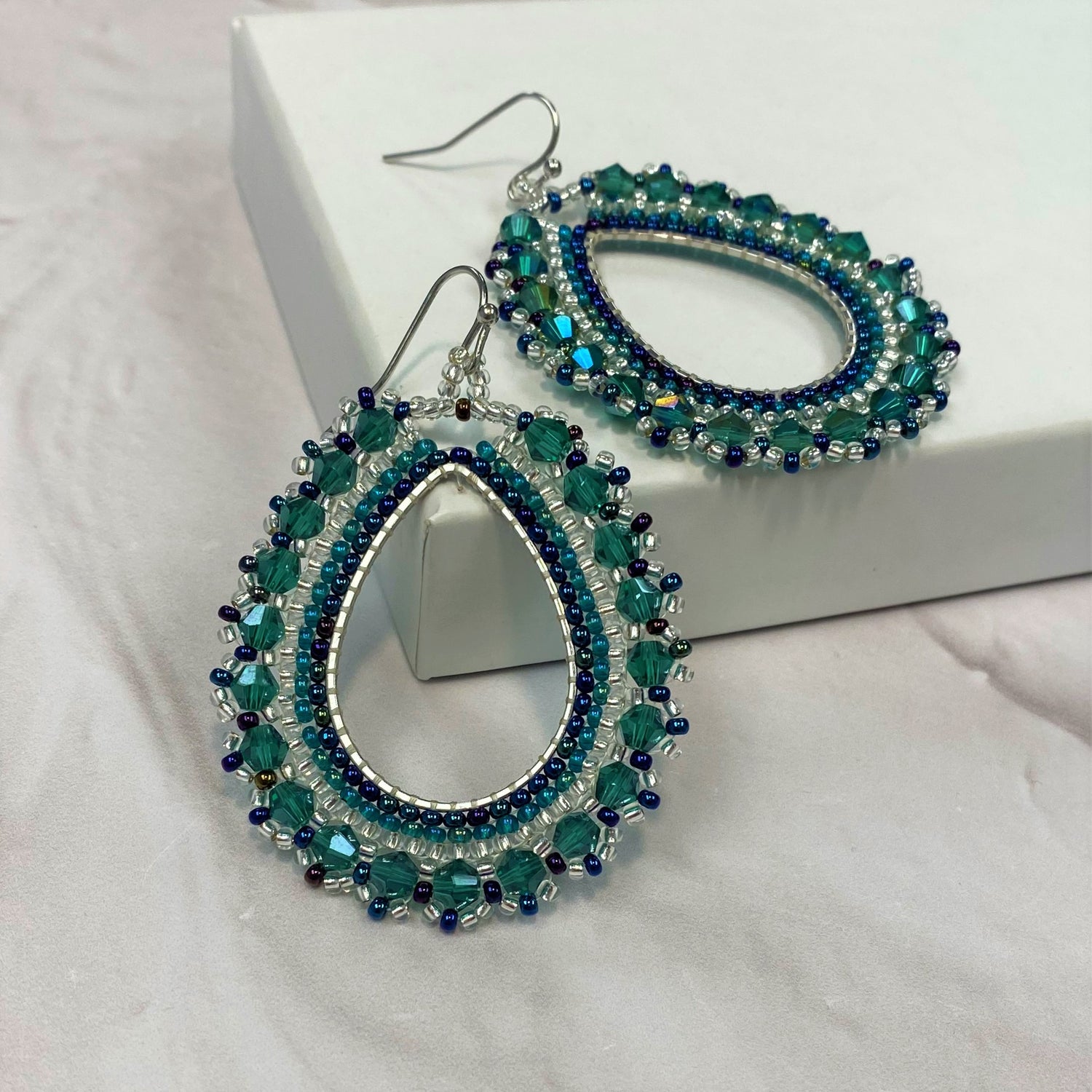 Aurora Crafted Style-Full Frida in Sage Green & Flecks of Blue (Silver)-Earrings-Aurora Crafted Jewellery-
