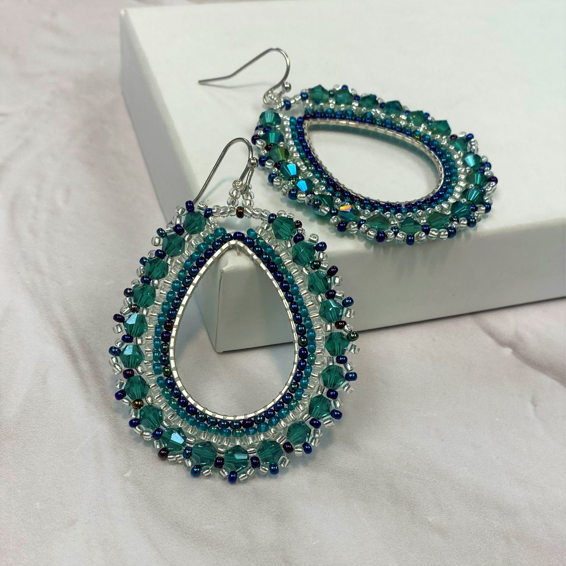 Aurora Crafted Style-Full Frida in Sage Green & Flecks of Blue (Silver)-Earrings-Aurora Crafted Jewellery-