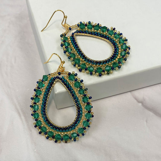Aurora Crafted Style-Full Frida in Sage Green with Flecks of Blue (Gold)-Earrings-Aurora Crafted Jewellery-
