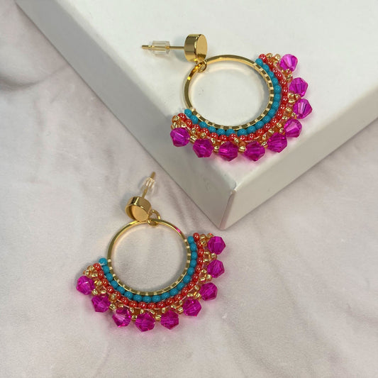 Aurora Crafted Style-Small Frida in Hot Pink (Gold)-Earrings-Aurora Crafted Jewellery-