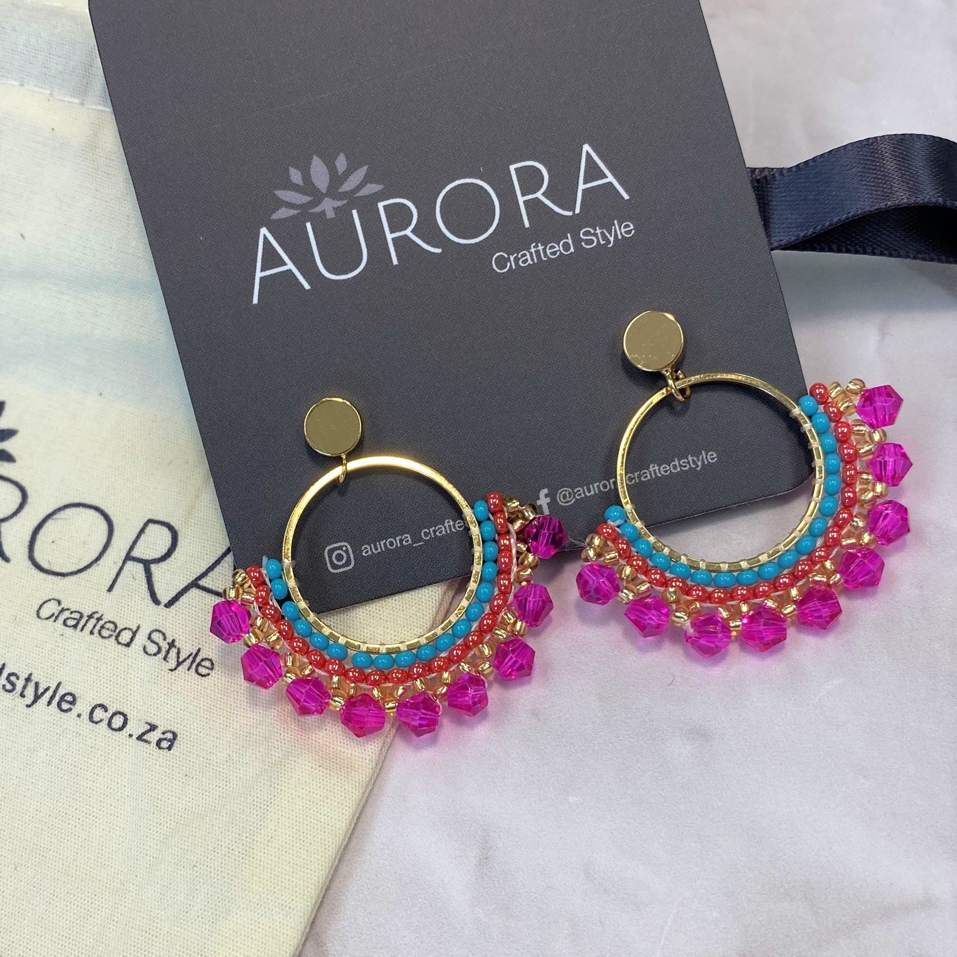 Aurora Crafted Style-Small Frida in Hot Pink (Gold)-Earrings-Aurora Crafted Jewellery-