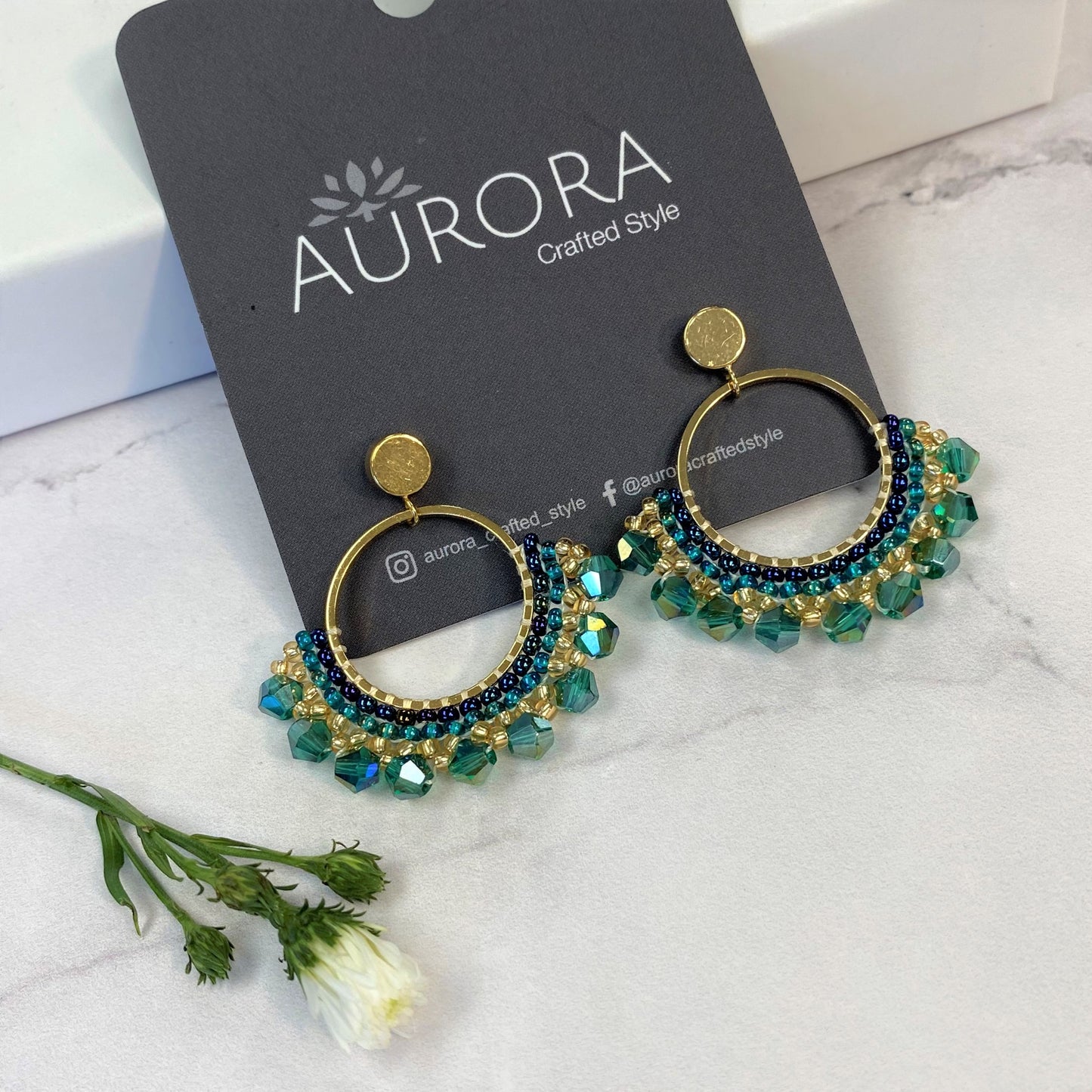 Aurora Crafted Style-Small Frida in Aqua (Gold)-Earrings-Aurora Crafted Jewellery-
