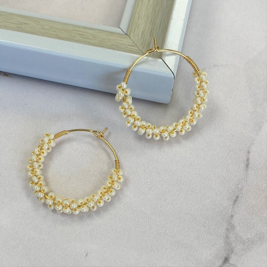 Aurora Crafted Style-Wrapped Hoops in Pearl (Gold)-Earrings-Aurora Crafted Jewellery-