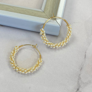 Wrapped Hoops in Pearl (Gold)