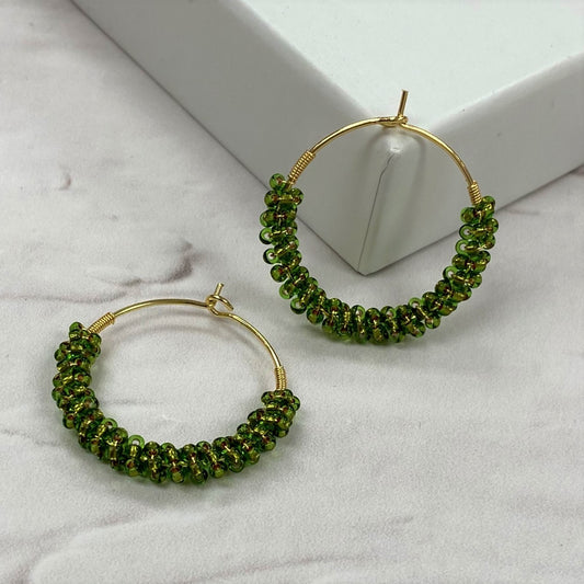 Aurora Crafted Style-Wrapped Hoops in Lime Green (Gold)-Earrings-Aurora Crafted Jewellery-