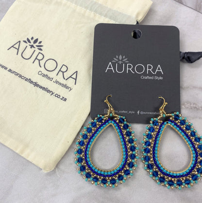 Aurora Crafted Style-Full Frida in Blues (Gold)-Earrings-Aurora Crafted Jewellery-
