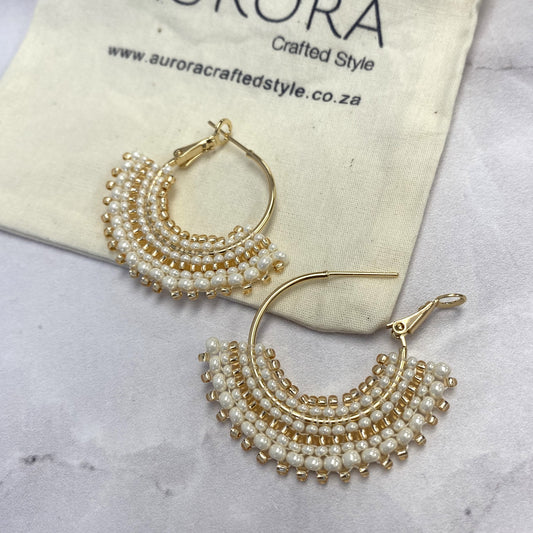 Aurora Crafted Style-Cleopatra Hoop in Pretty Pearl (Gold)-Earrings-Aurora Crafted Jewellery-