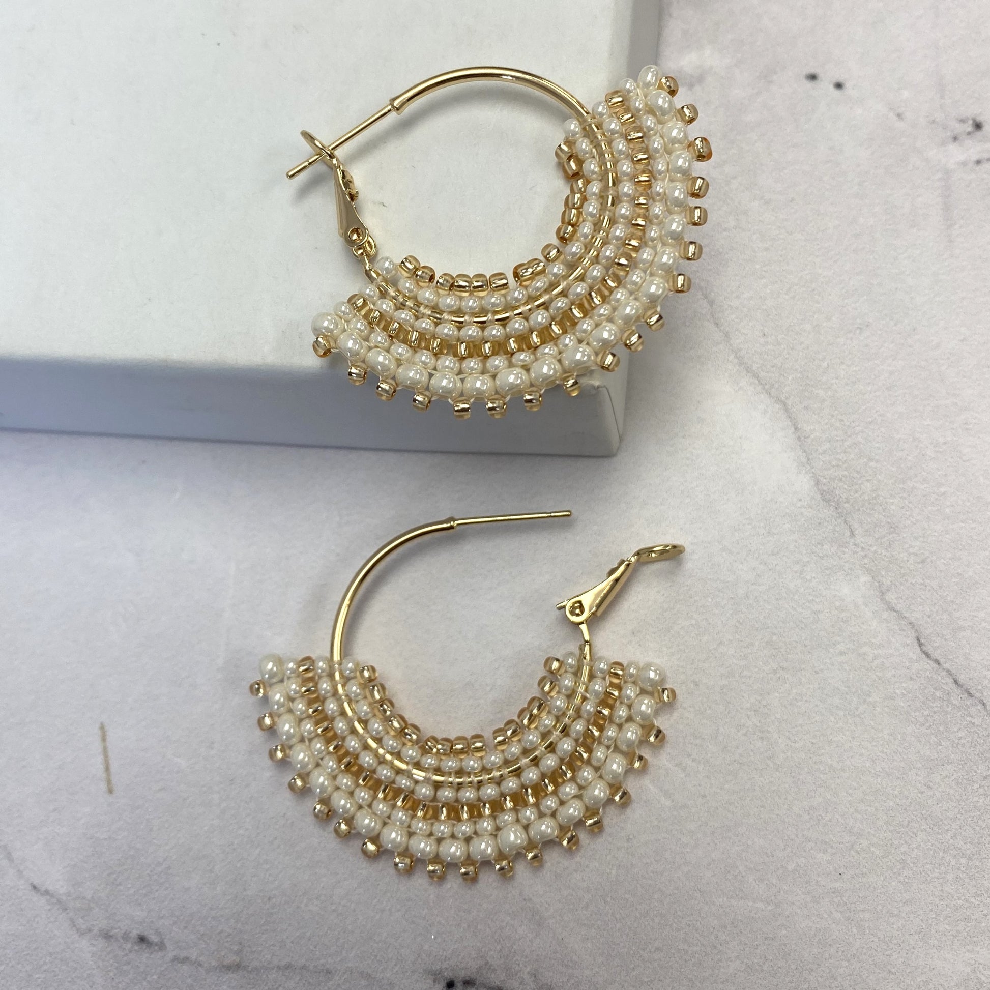Aurora Crafted Style-Cleopatra Hoop in Pretty Pearl (Gold)-Earrings-Aurora Crafted Jewellery-