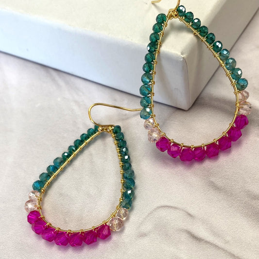 Aurora Crafted Style-Pop of Pink Teardrop (Gold)-Earrings-Aurora Crafted Jewellery-