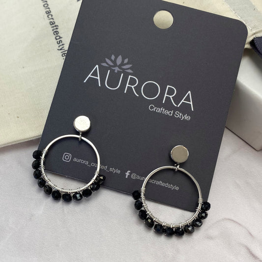 Aurora Crafted Style-Semicircles in Soft Black (Silver)-Earrings-Aurora Crafted Jewellery-