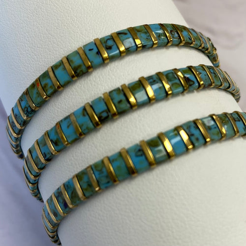 Aurora Crafted Style-Tila Bracelet Mottled Turquoise & Gold-BRACELETS-Aurora Crafted Jewellery-