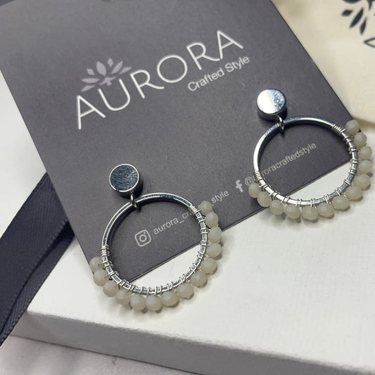 Aurora Crafted Style-Semicircles in White Quartz (Silver)-Earrings-Aurora Crafted Jewellery-