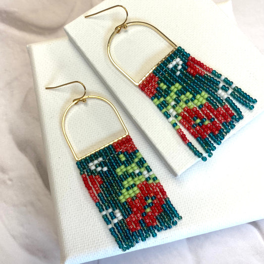 Aurora Crafted Style-Red & Turquoise Poppy Field Horseshoe-Earrings-Aurora Crafted Jewellery-