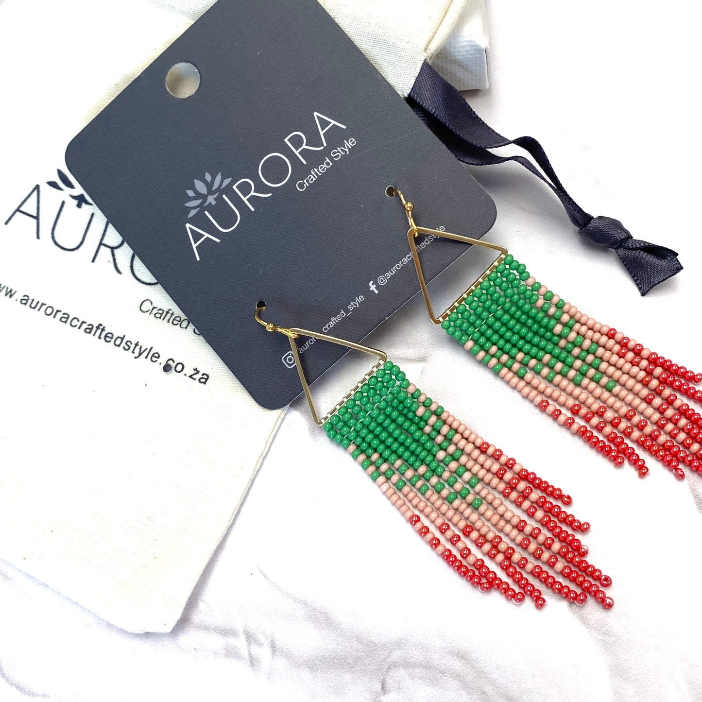 Aurora Crafted Style-Watermelon Ombre Triangle (Gold)-Earrings-Aurora Crafted Jewellery-