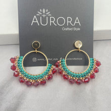 Load image into Gallery viewer, Aurora Crafted Style-Small Frida in Aqua and Coral (Gold)-Earrings-Aurora Crafted Jewellery-
