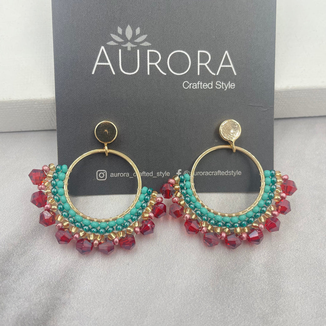 Aurora Crafted Style-Small Frida in Aqua and Coral (Gold)-Earrings-Aurora Crafted Jewellery-