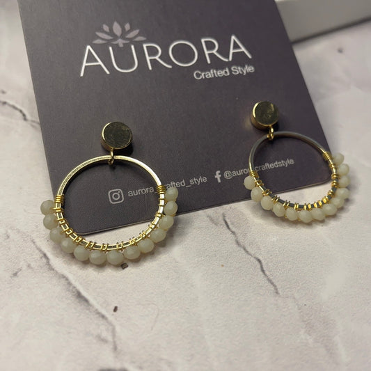 Aurora Crafted Style-Semicircles in White Quartz (Gold)-Earrings-Aurora Crafted Jewellery-