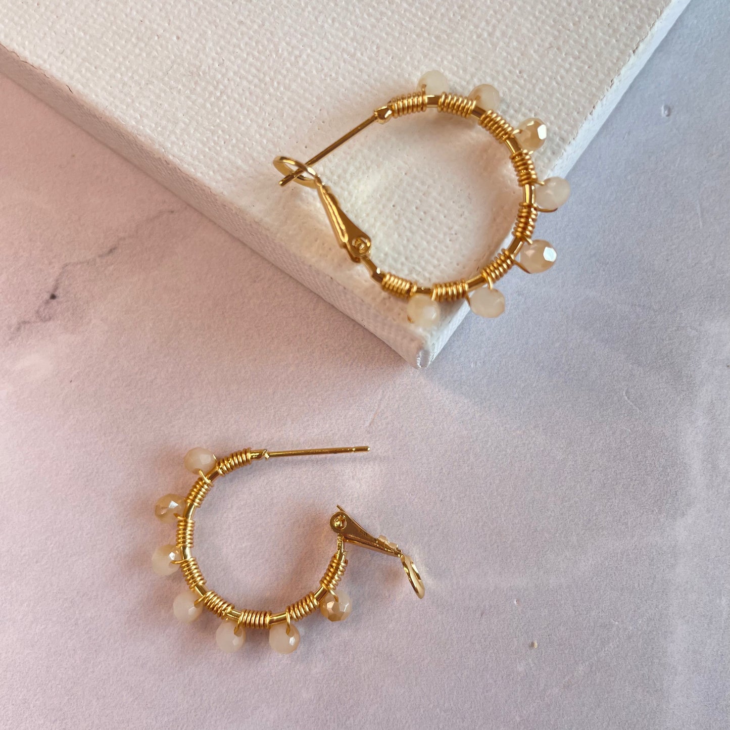 Aurora Crafted Style-Retro Hoop in Cream Quartz (Gold)-Earrings-Aurora Crafted Jewellery-