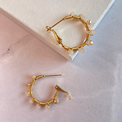 Aurora Crafted Style-Retro Hoop in Cream Quartz (Gold)-Earrings-Aurora Crafted Jewellery-