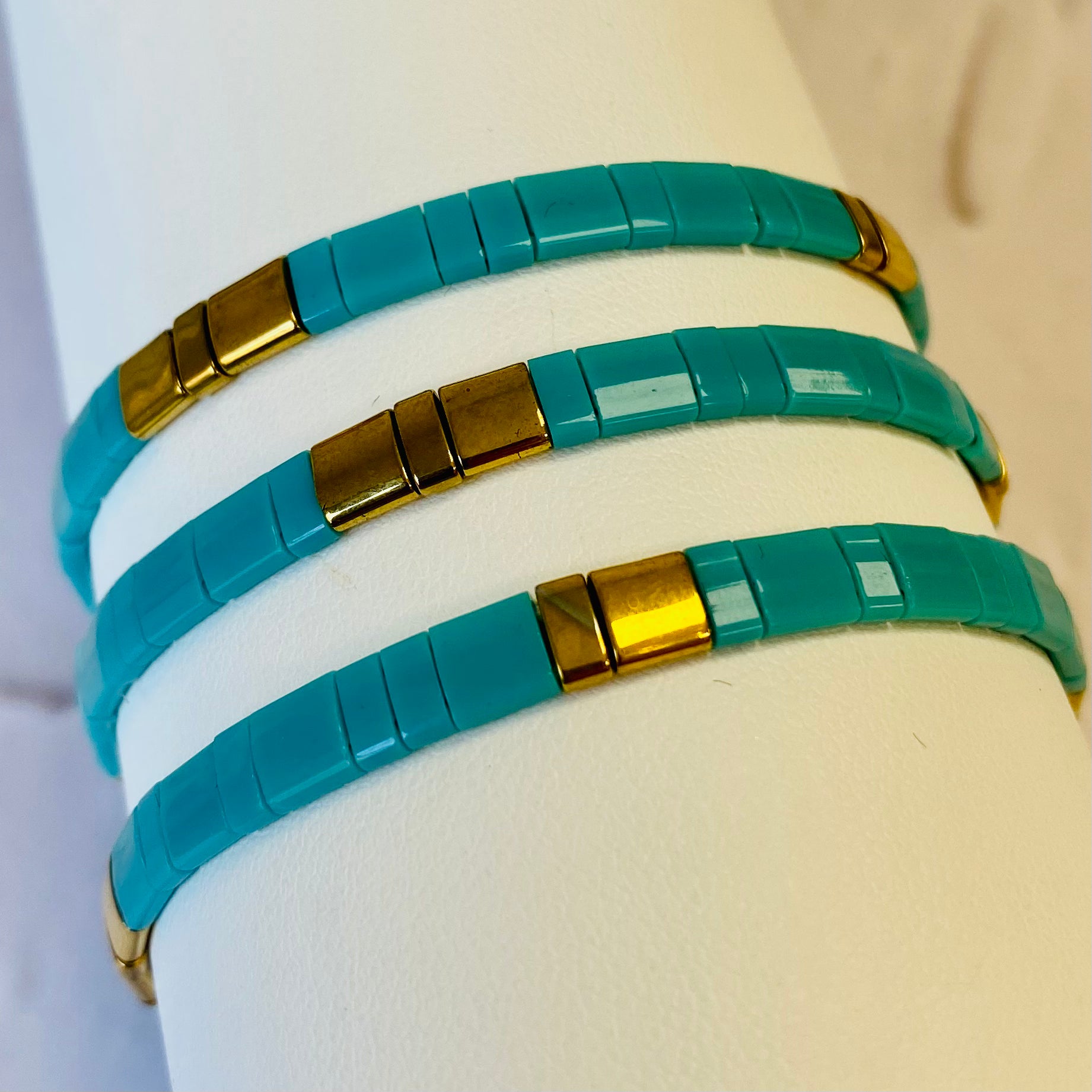 Aurora Crafted Style-Tila Bracelet Turquoise & Gold-BRACELETS-Aurora Crafted Jewellery-