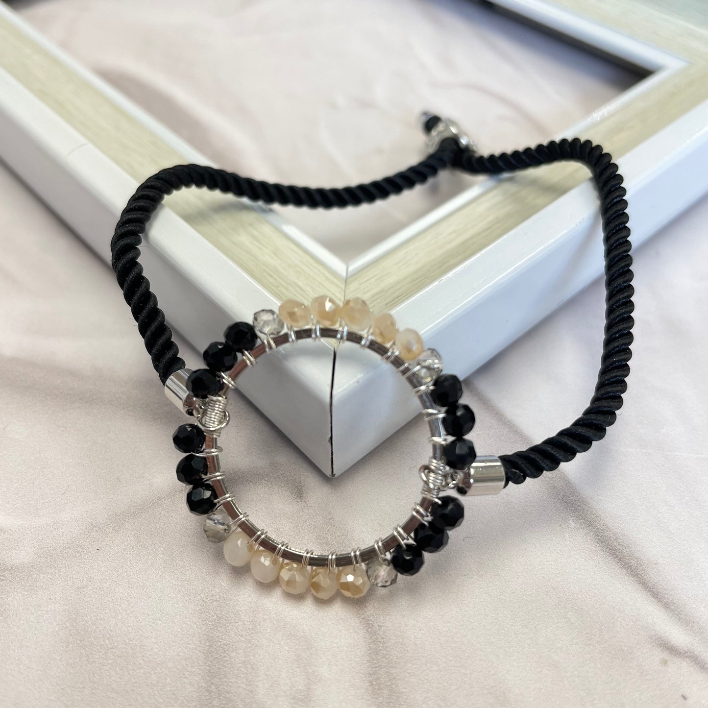 Aurora Crafted Style-Black and Quartz Aurora Wristlet (silver)-BRACELETS-Aurora Crafted Jewellery-