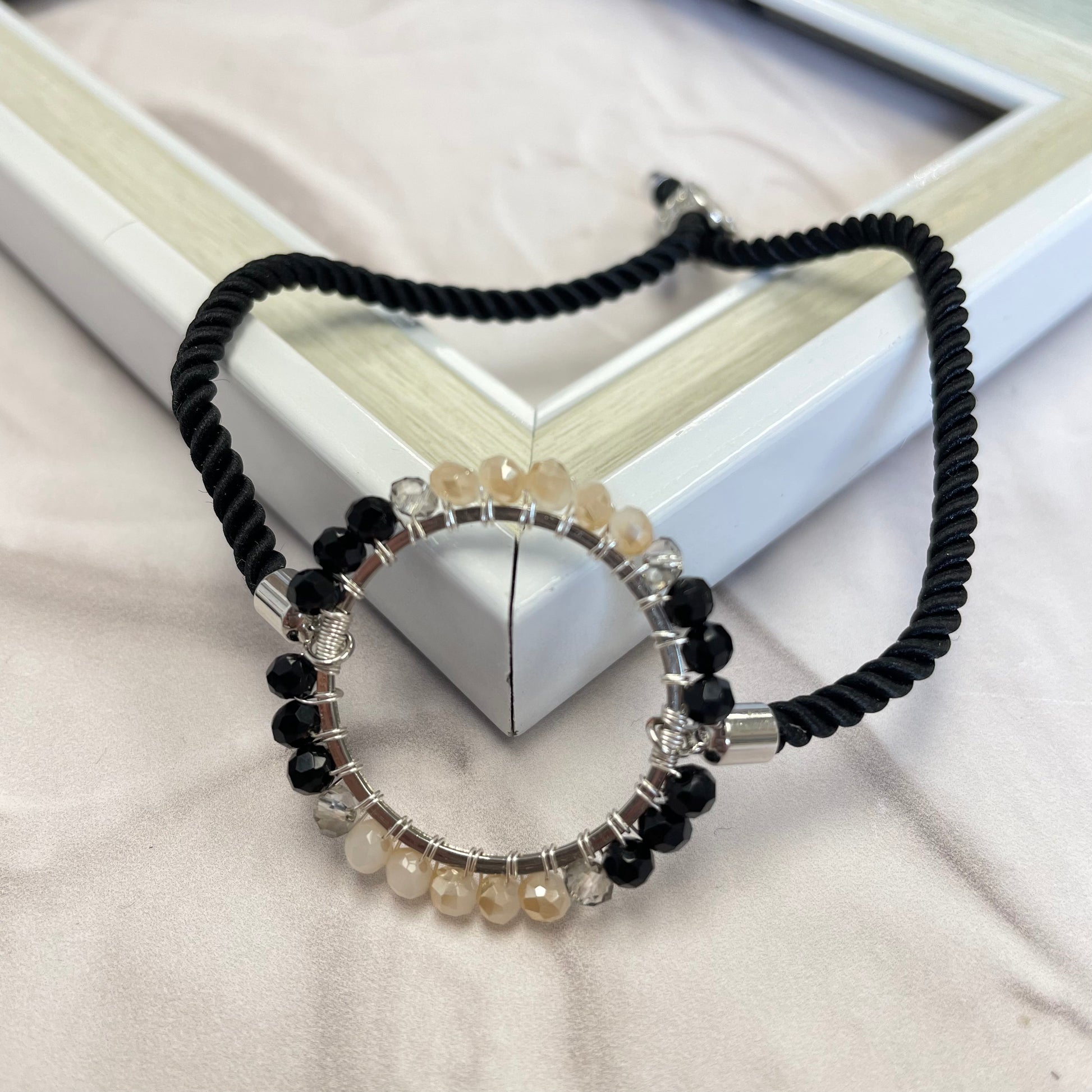 Aurora Crafted Style-Black and Quartz Aurora Wristlet (silver)-BRACELETS-Aurora Crafted Jewellery-
