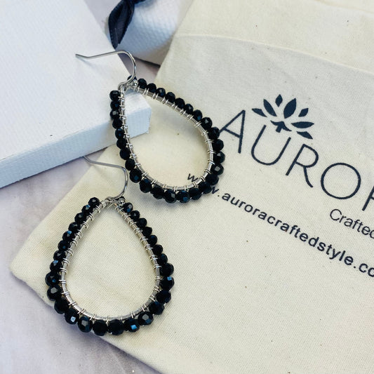 Aurora Crafted Style-Onyx Mini Teardrop (Silver)-Earrings-Aurora Crafted Jewellery-
