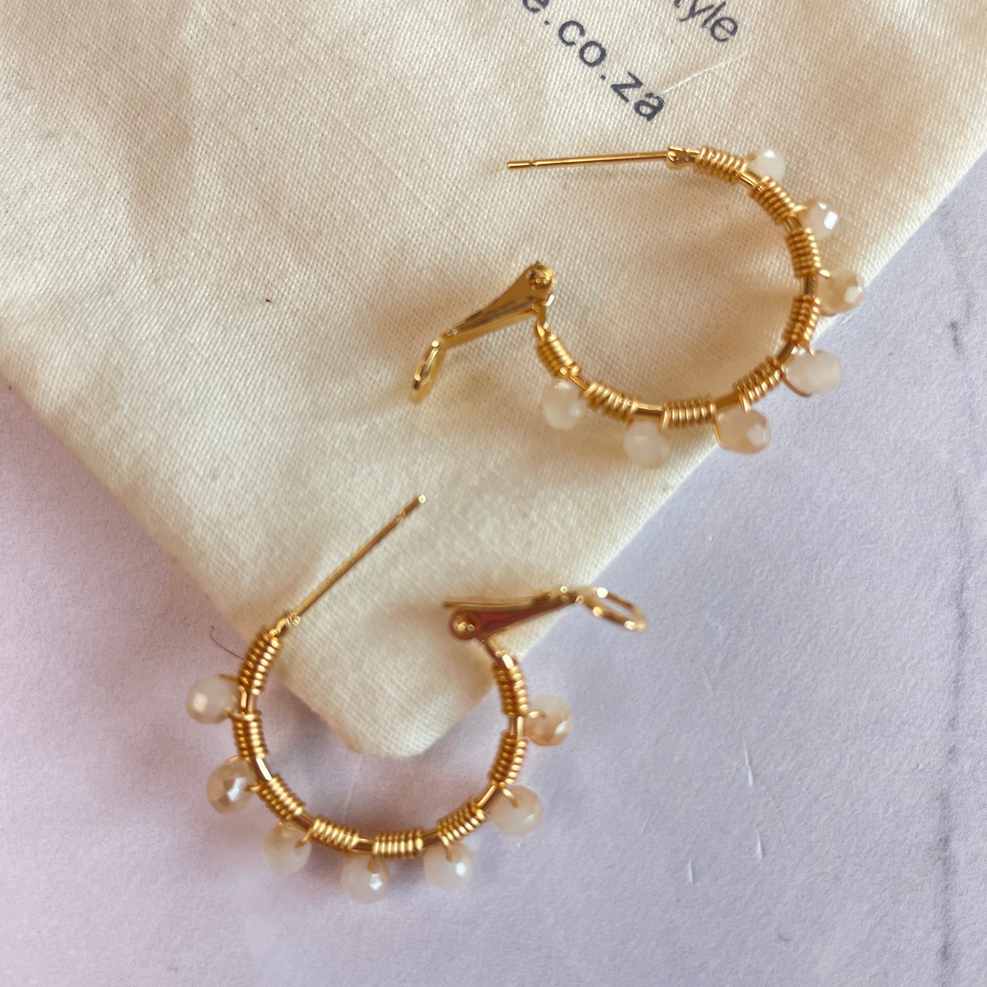Aurora Crafted Style-Retro Hoop in Cream Quartz (Gold)-Earrings-Aurora Crafted Jewellery-