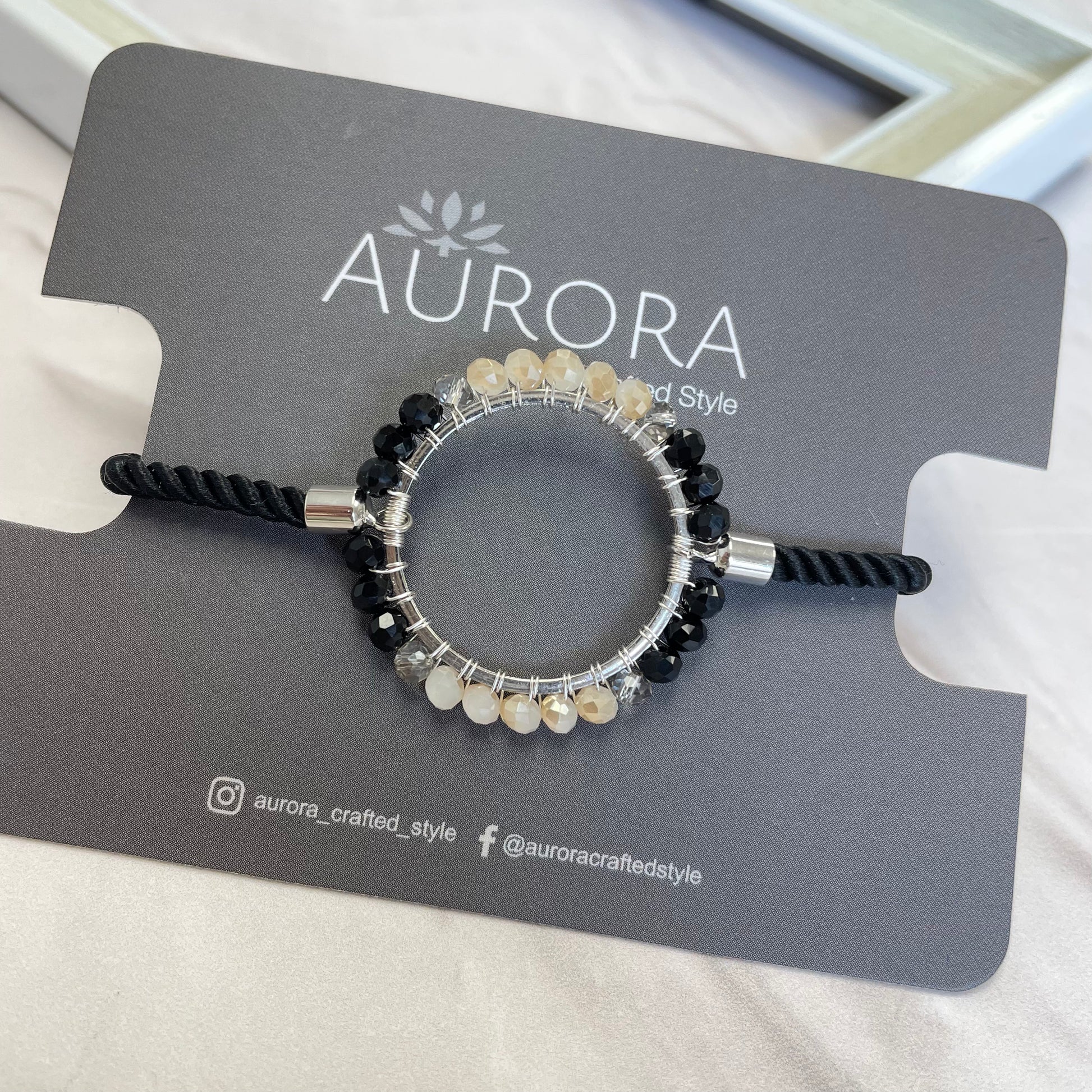 Aurora Crafted Style-Black and Quartz Aurora Wristlet (silver)-BRACELETS-Aurora Crafted Jewellery-