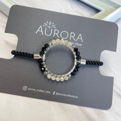 Aurora Crafted Style-Black and Quartz Aurora Wristlet (silver)-BRACELETS-Aurora Crafted Jewellery-